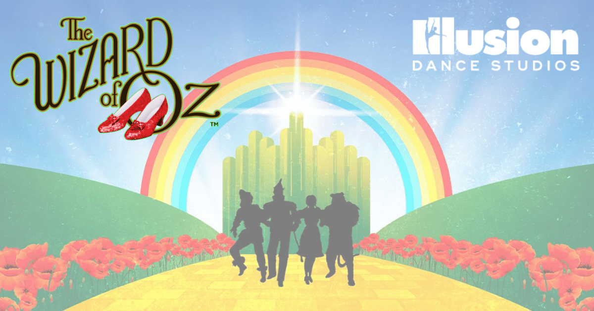 The Wizard of Oz yellow brick road with rainbow.